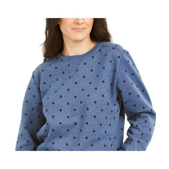 Karen Scott Sweatshirt Top 0X Plus Blue Polka Dots - Picture 2 of 4